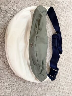 lululemon Olive & White Zip Pouch with Silver Hardware